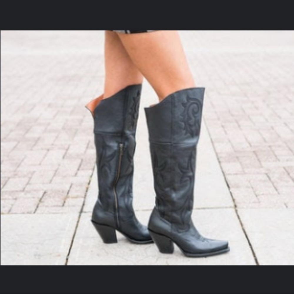 Women's Black Leather Knee-High Boots jilted Dan post size 7